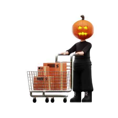 Homme d'Halloween avec faire du shopping  3D Illustration