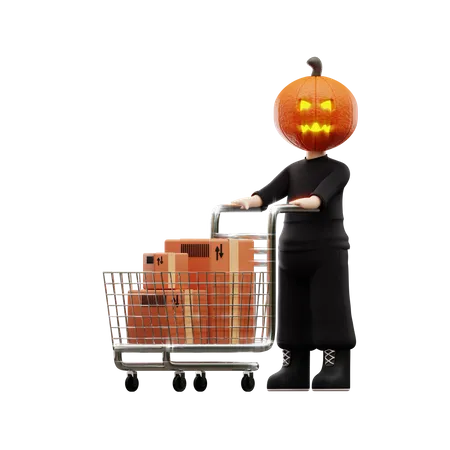 Homme d'Halloween avec faire du shopping  3D Illustration