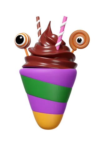 3 D Halloween Holiday Party With Ice Cream Cone Sweet Lollipop Isolated 3D Icon