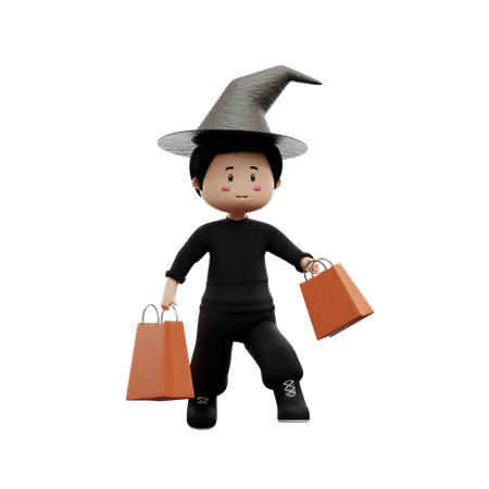 Halloween junge der einkauft  3D Illustration