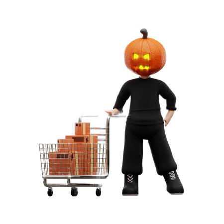 Halloween Junge mit Einkaufswagen  3D Illustration