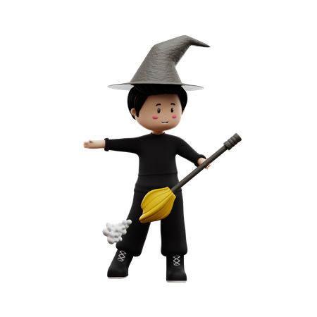 Zauberbesen für Halloweenjungen  3D Illustration