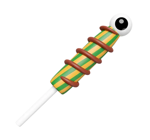 3 D Halloween Holiday Party With Sweet Lollipop Stick Candy Eye Isolated 3 D Render Illustration 3D Icon