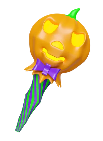 3 D Halloween Holiday Party With Pumpkin Head Sweet Lollipop Stick Candy Isolated 3 D Render Illustration 3D Icon