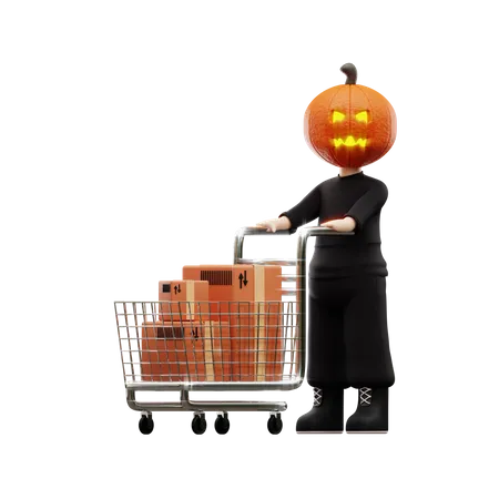 Halloween Man With Doing Shopping  3D Illustration