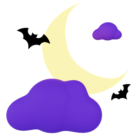 Halloween Night With Bat  3D Icon