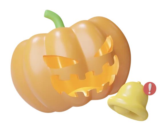 3 D Halloween Notification Icon The Carved Pumpkin With A Smiley Face And Bell Alert Floating Isolated On Transparent Cartoon Icon Smooth Festival Promotion Concept 3 D Rendering Illustration 3D Icon