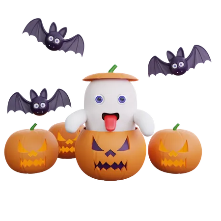 3 D Cute Ghost Halloween Spooky Boo Characters And Various Poses 3D Illustration