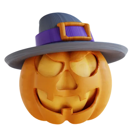 3 D Illustration Cute Pumpkin Laughing Wearing Witch Hat 3D Icon