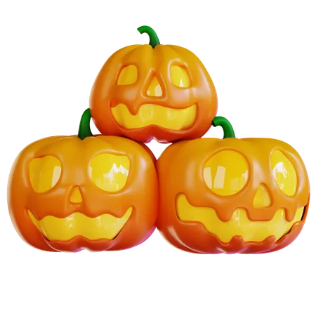 3 D Illustration Of Three Halloweens Pumpkins 3D Icon