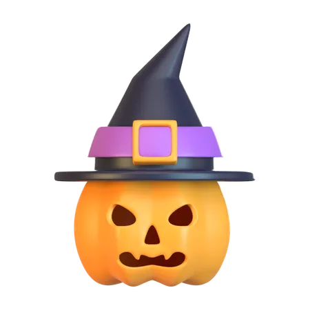 3 D Halloween Pumpkin Wearing Witch Hat Isometric Icon 3D Icon