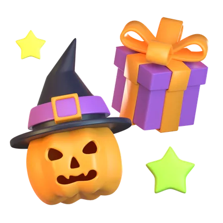 3 D Halloween Pumpkin And Present Isometric Icon 3D Icon