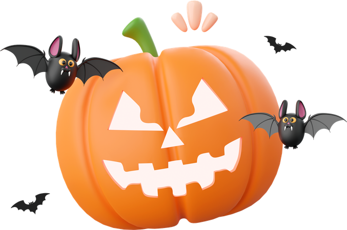 Halloween Pumpkin With Bat  3D Icon