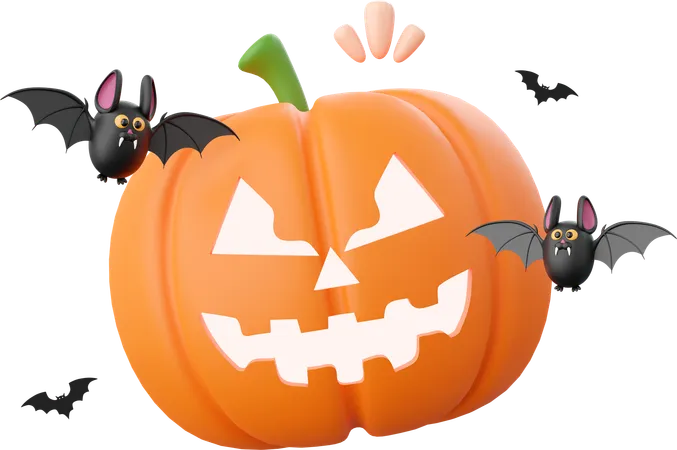 Halloween Pumpkin With Bat  3D Icon