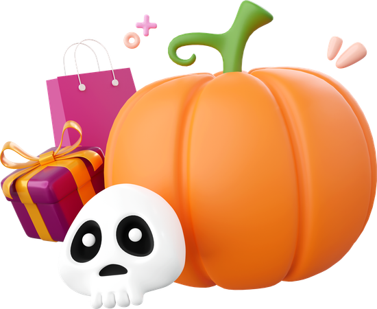 Halloween Pumpkin With Gift  3D Icon