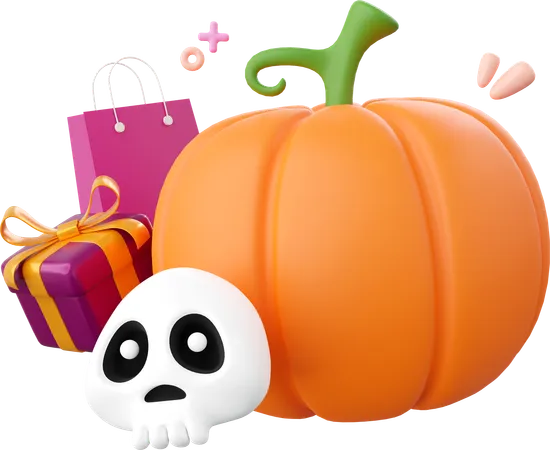 Halloween Pumpkin With Gift  3D Icon