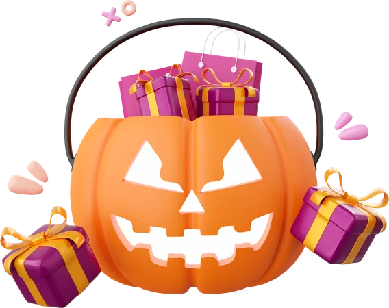 Halloween Pumpkin With Gift  3D Icon