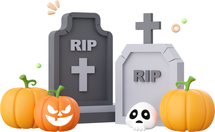 Halloween Pumpkin With Grave  3D Icon