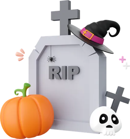 Halloween Pumpkin With Grave  3D Icon