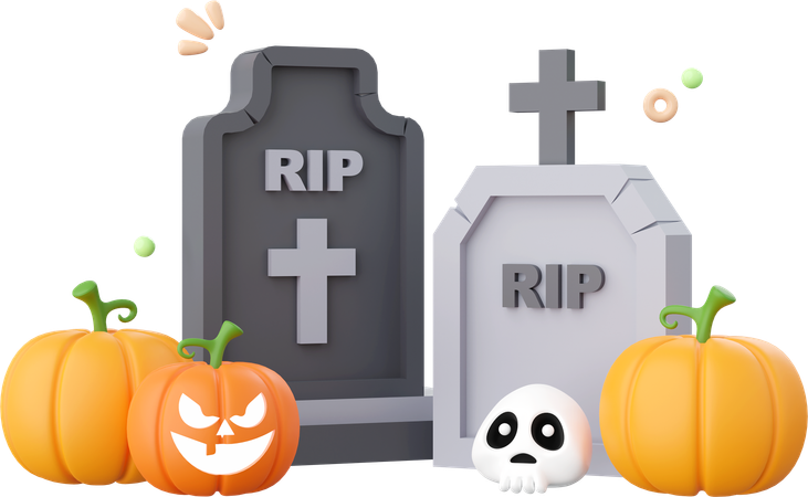 Halloween Pumpkin With Grave  3D Icon