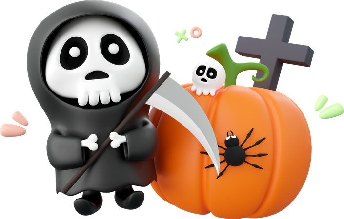 Halloween Pumpkin With Reaper  3D Icon