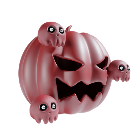Halloween Pumpkin With Skull  3D Icon
