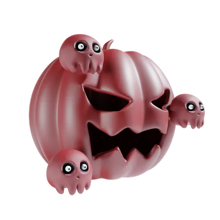 Halloween Pumpkin With Skull  3D Icon
