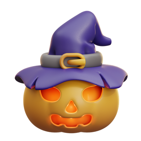 Halloween Pumpkin With Witch Hat  3D Icon