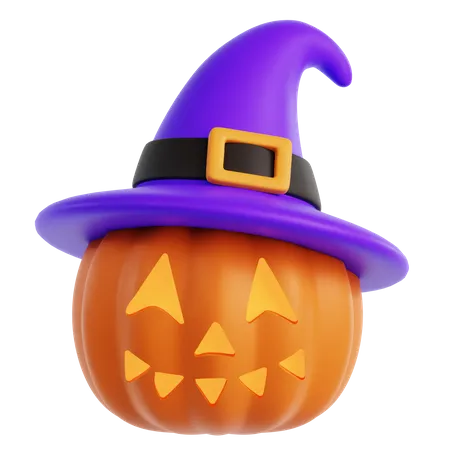 Halloween Pumpkin With Witch Hat  3D Icon