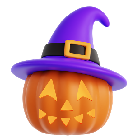 Halloween Pumpkin With Witch Hat  3D Icon
