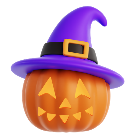 Halloween Pumpkin With Witch Hat  3D Icon