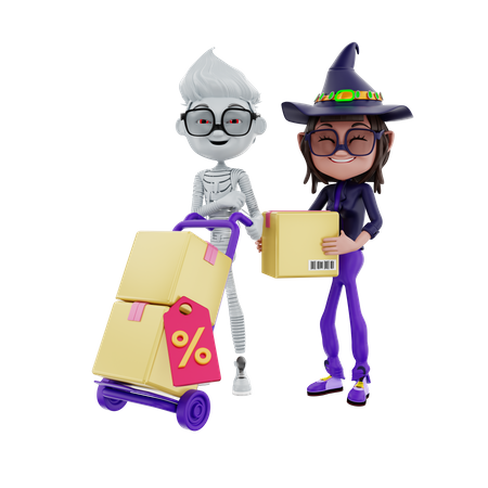 Lieferung von Produkten zum Halloween-Verkauf  3D Illustration