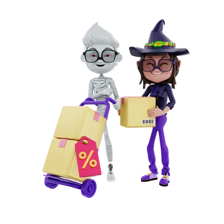 Lieferung von Produkten zum Halloween-Verkauf  3D Illustration