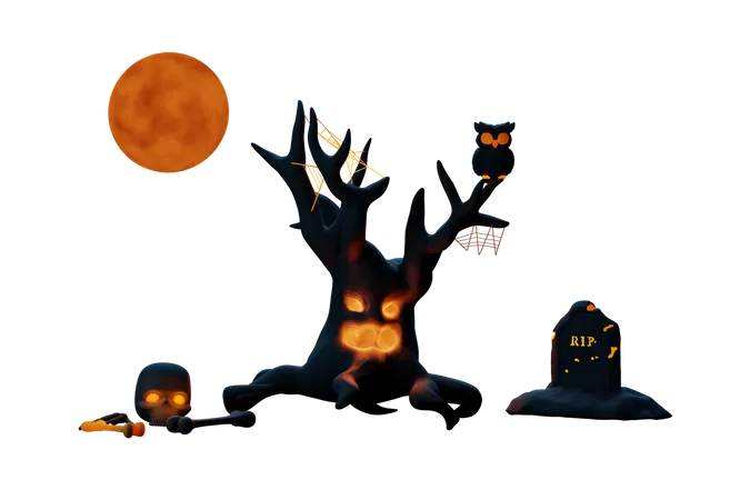 Halloween Scene  3D Illustration