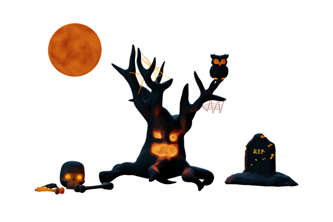 Halloween Scene 3D Illustration