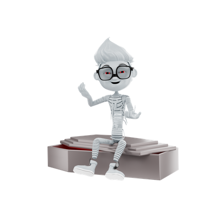 Halloween skeleton sitting on tombstone  3D Illustration