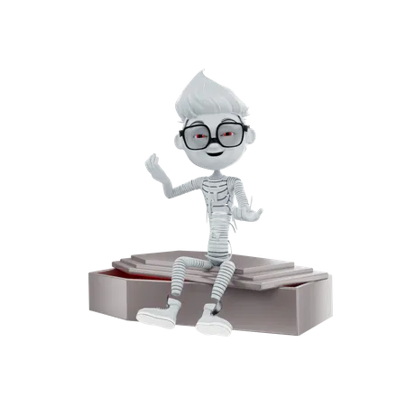 Halloween skeleton sitting on tombstone  3D Illustration