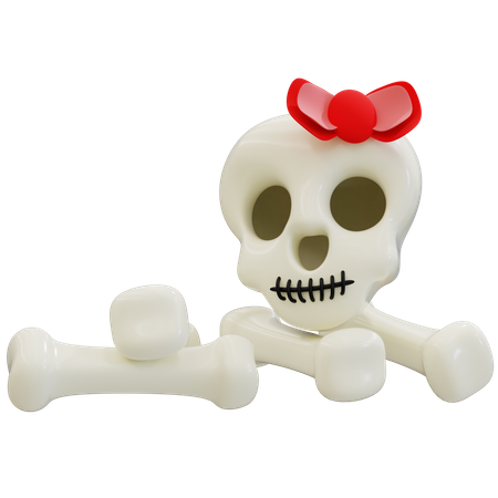 Halloween Skull with Red Bow  3D Icon