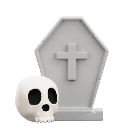 Halloween Tombstone Skull  3D Icon