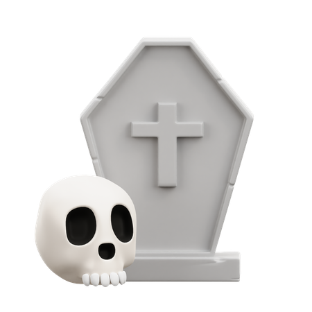 Halloween Tombstone Skull  3D Icon