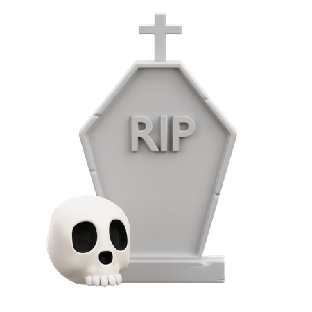 Halloween Tombstone Skull  3D Icon