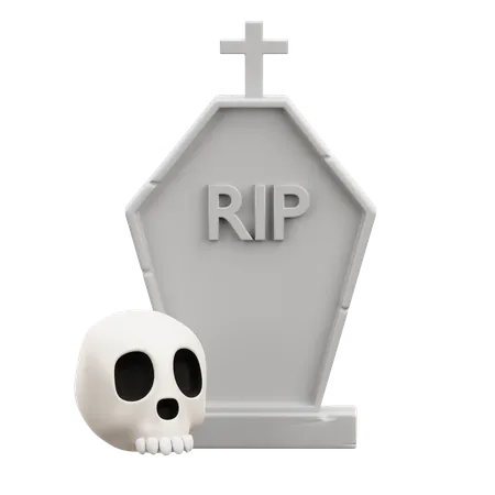 Halloween Tombstone Skull  3D Icon