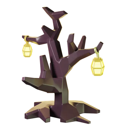 Halloween Tree With Lanterns 3D Icon
