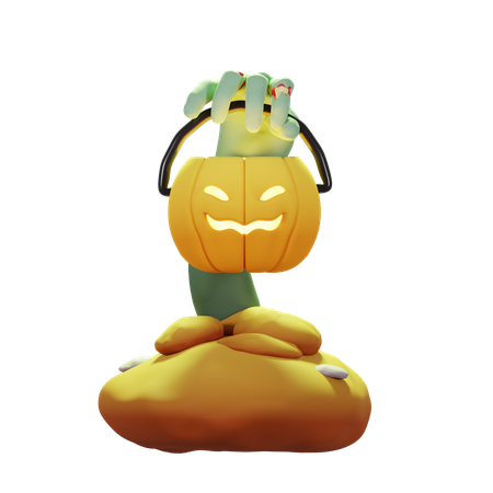 Halloween Zombie With Pumpkin  3D Icon