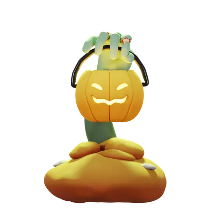 Halloween Zombie With Pumpkin  3D Icon
