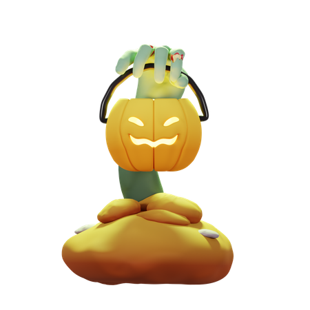 Zumbi de halloween com abóbora  3D Icon