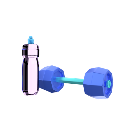 Halteres e garrafa de água  3D Illustration