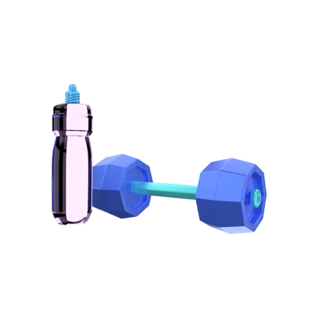 Halteres e garrafa de água  3D Illustration