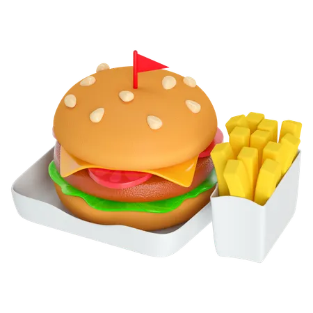 Hamburger-and-fries  3D Icon