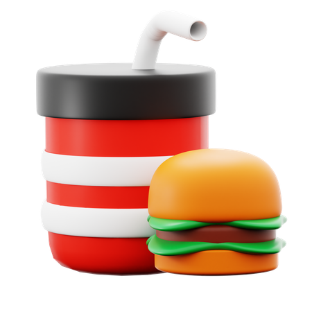 Hamburger And Soft Drink  3D Icon